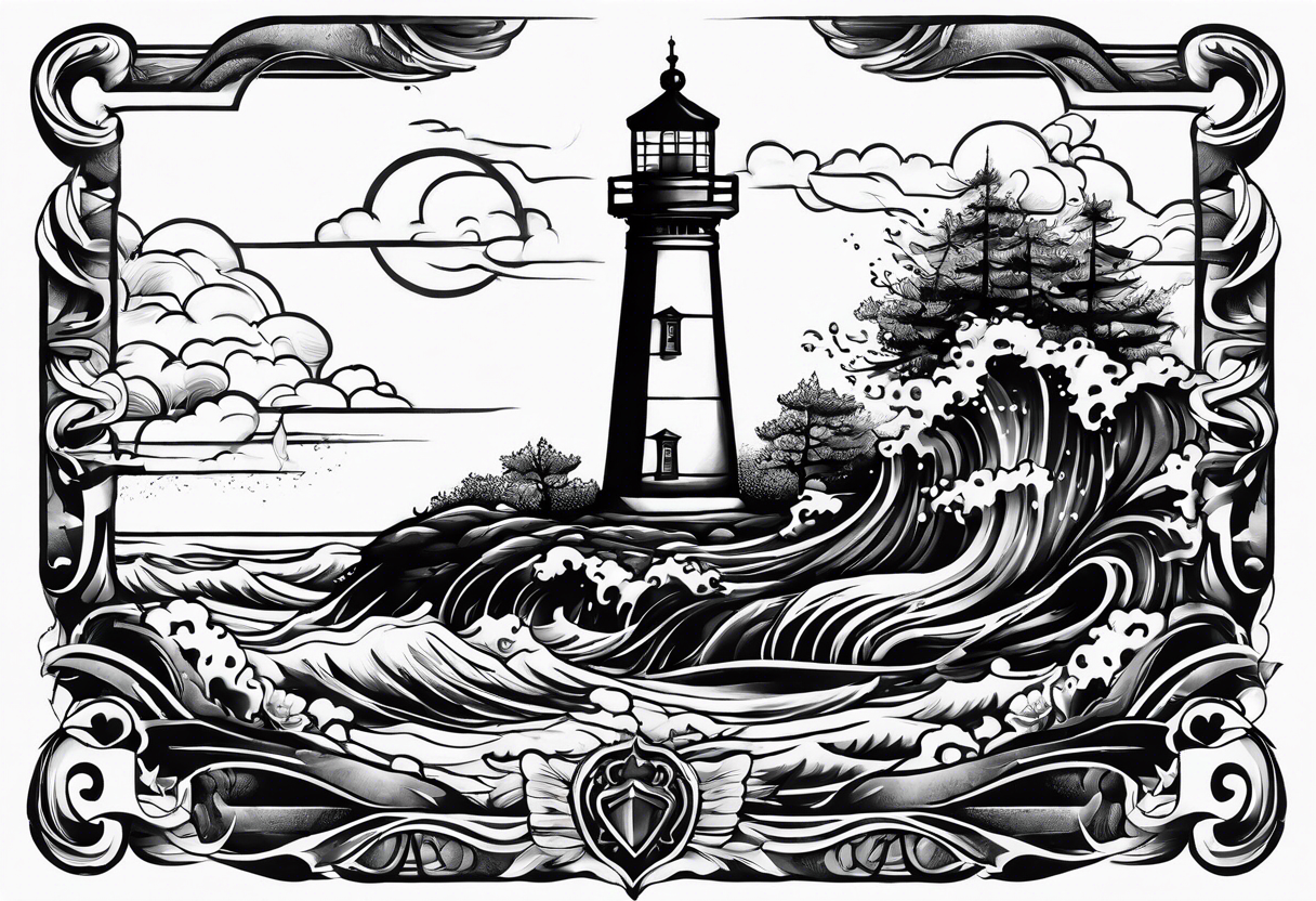 Traditional tattoo flash, stencil, lighthouse tattoo idea