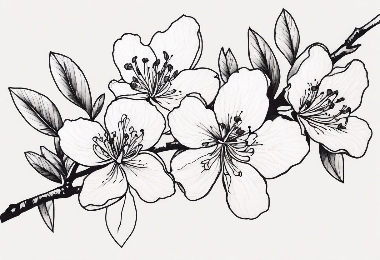 5-petal Azaleas, spread out along a long branch tattoo idea