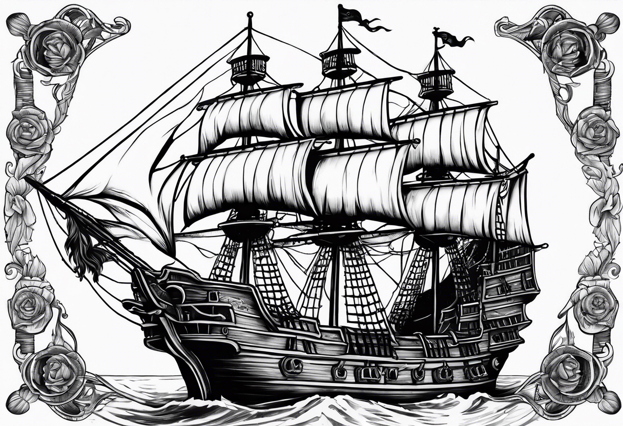 A pirate ship made of skeletons tattoo idea