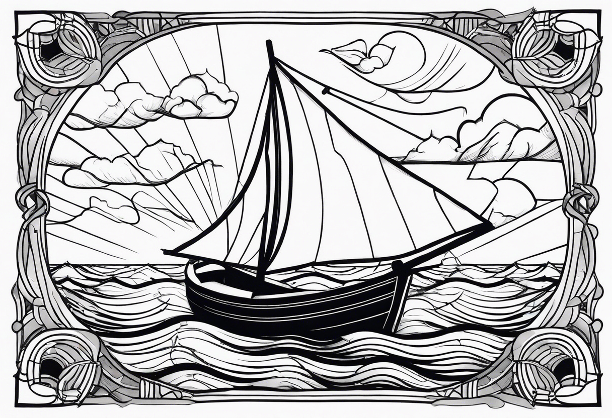delicate boat with sails in a lightning storm tattoo idea