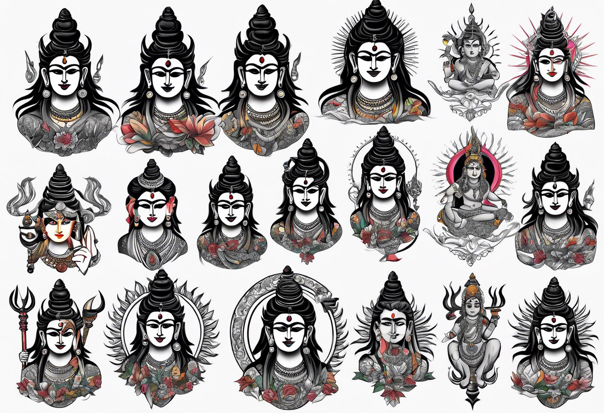 Give me multiple tattoo ideas of lord shiva tattoo idea