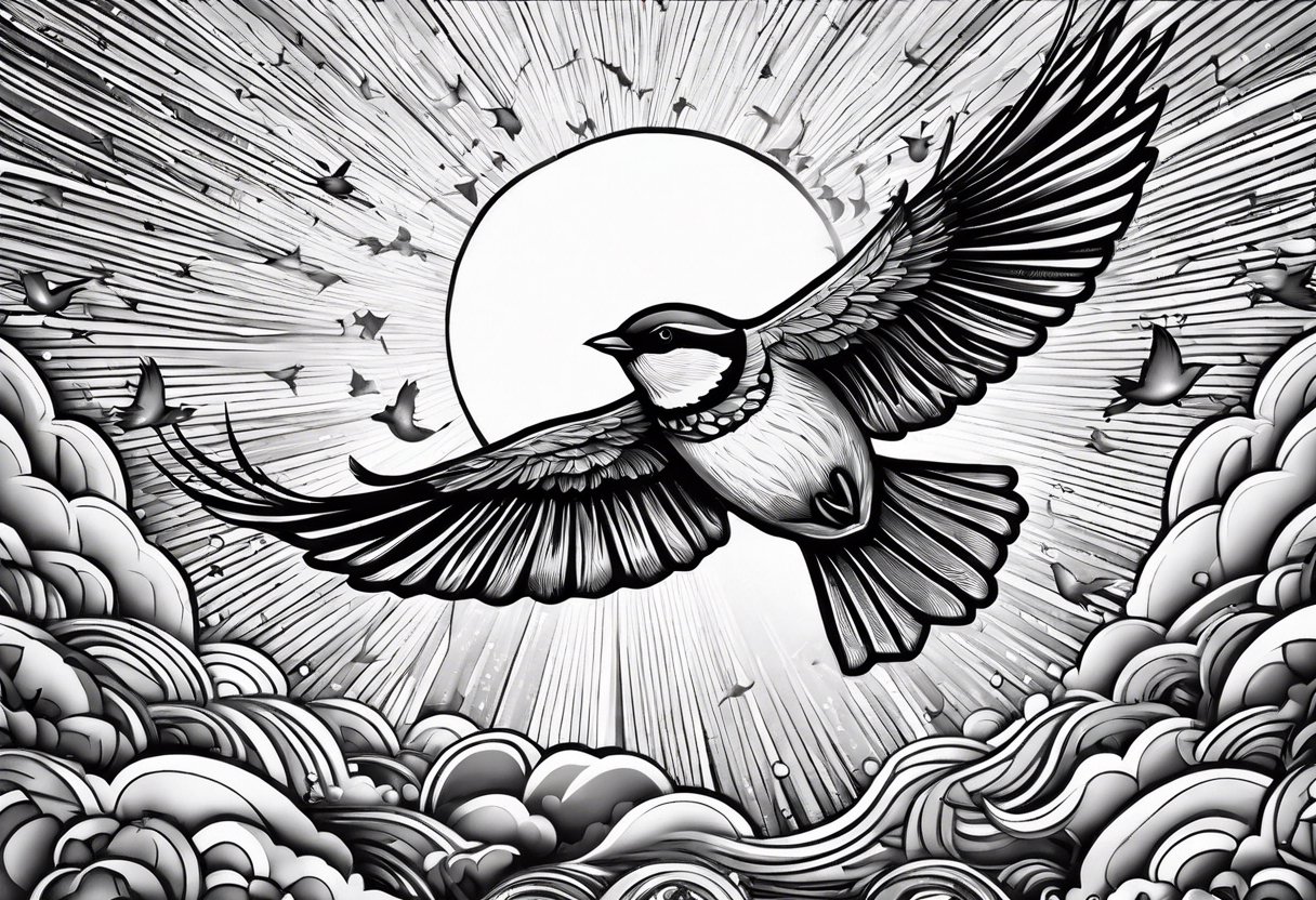 sunrays sparrow flying tattoo idea