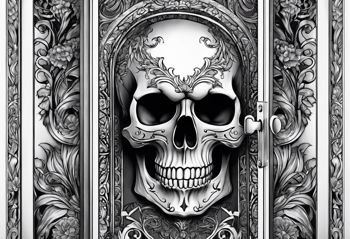 skull behind doors tattoo idea