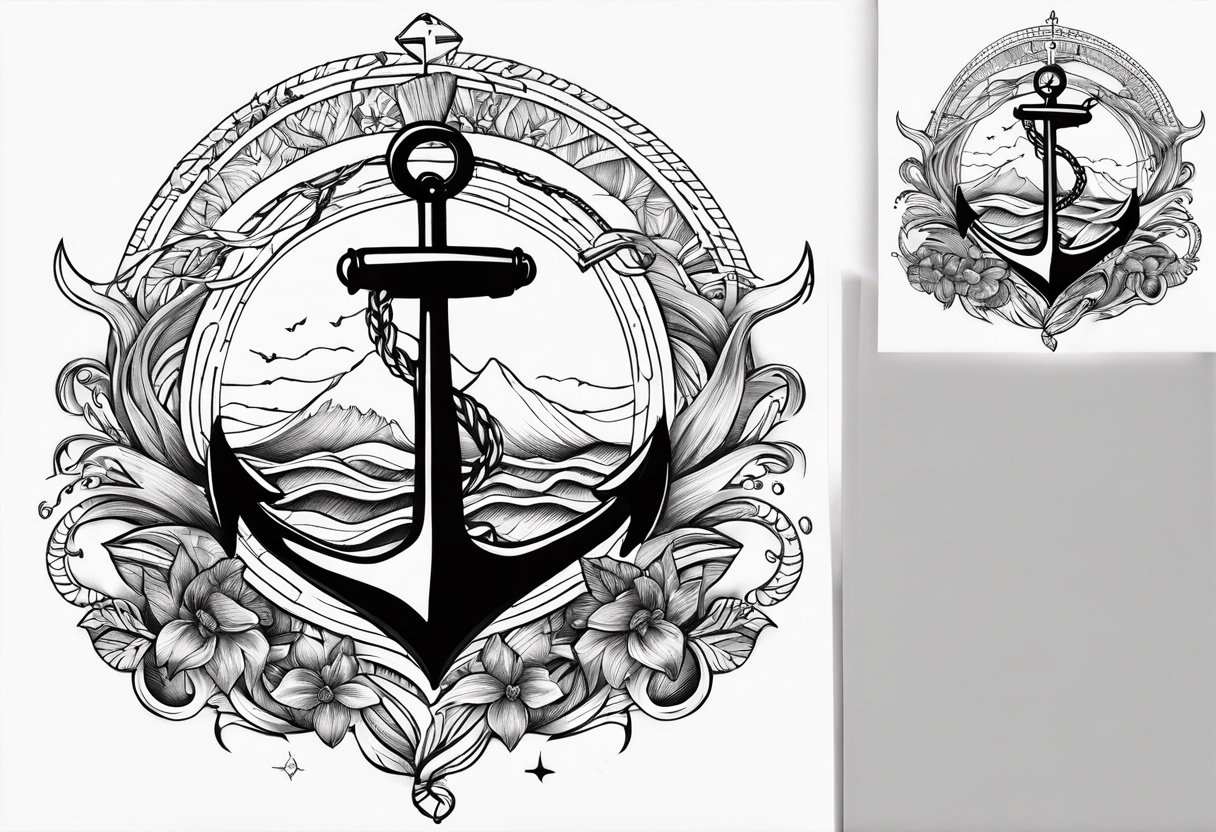 Anchor and compass and waves tattoo idea