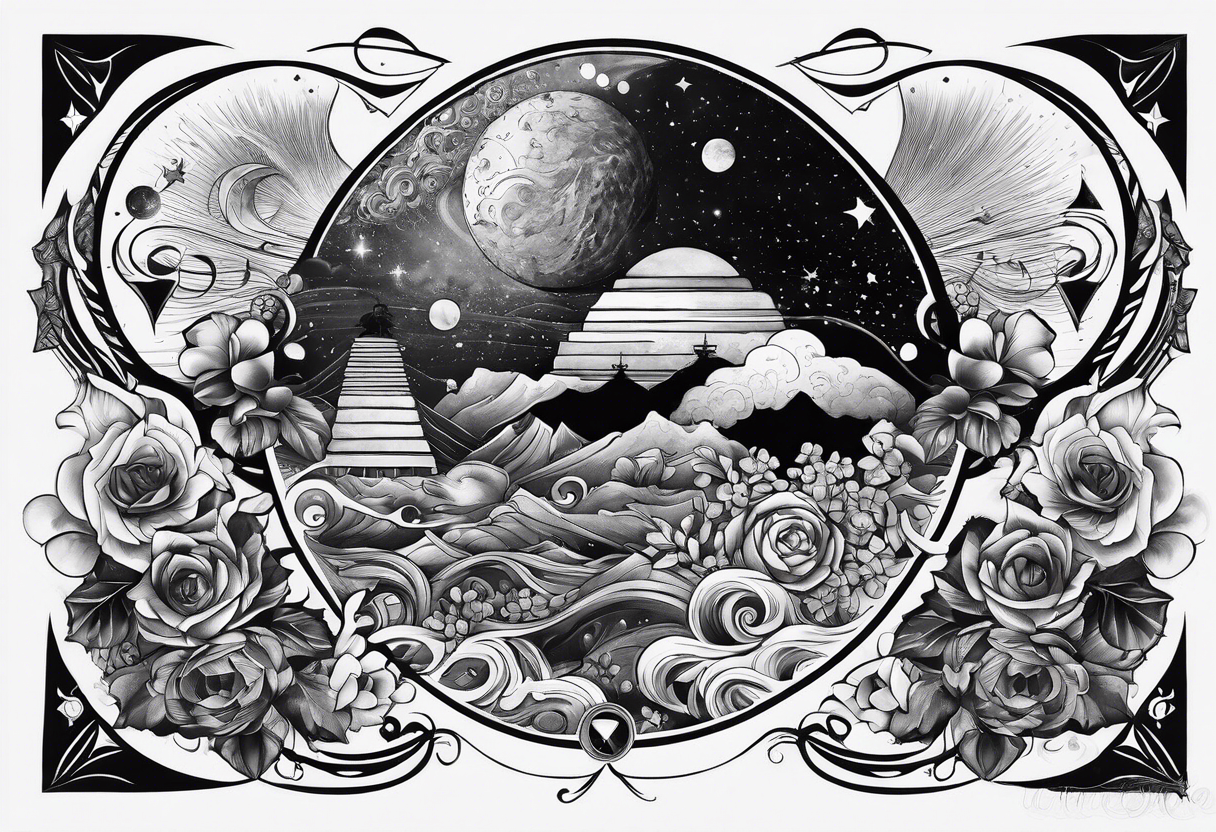 Interstellar tattoo showcasing forms of life on right hand tattoo idea