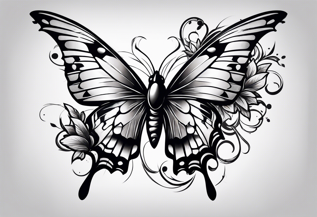 a butterfly and a raven fly together tattoo idea