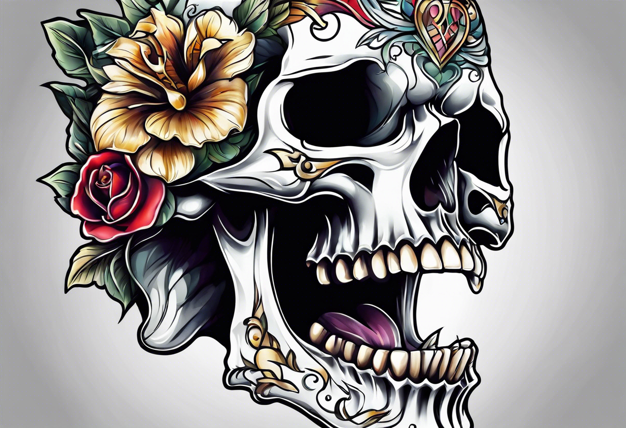 Skull with mouth open tattoo idea