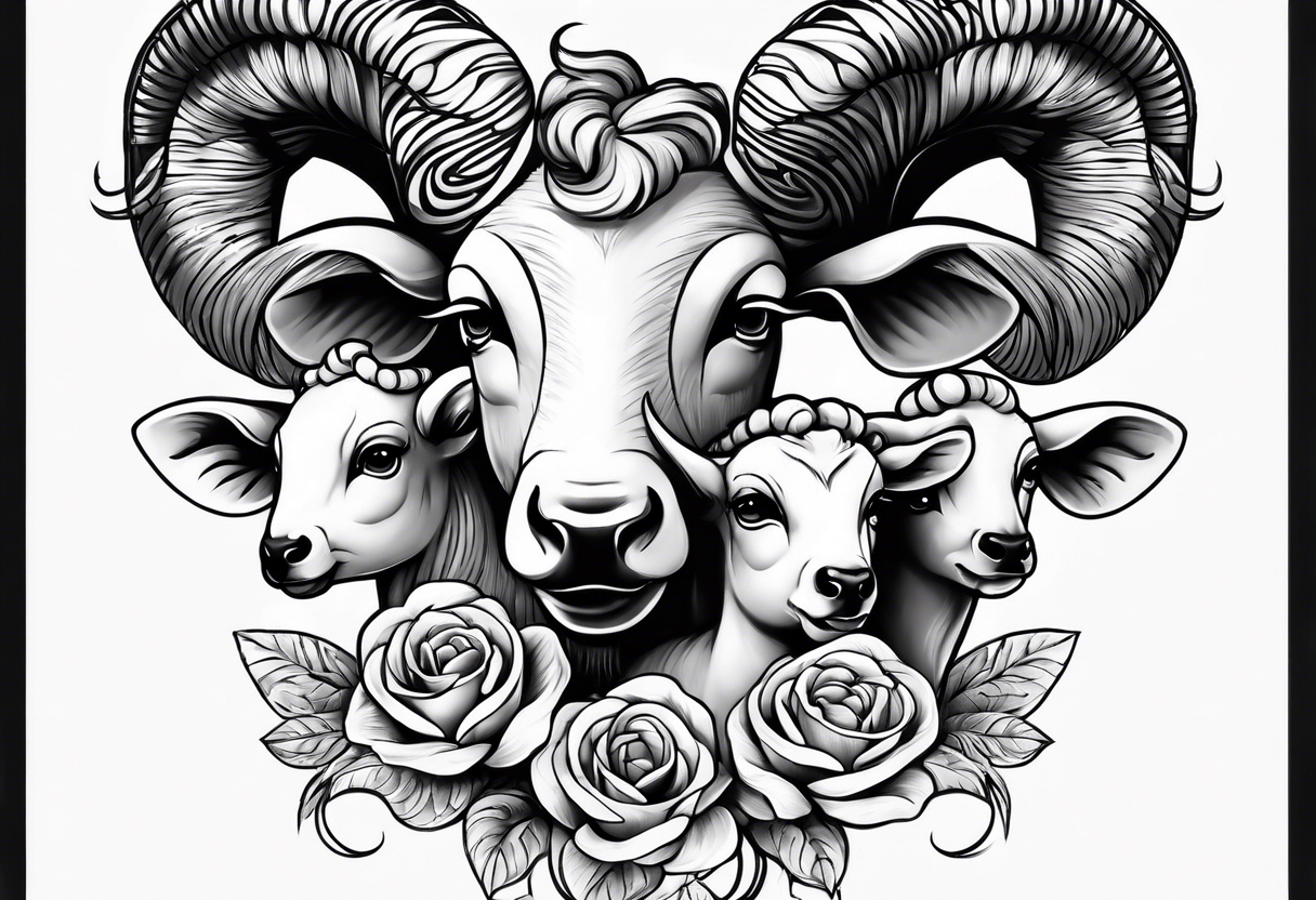 Mom aries and 2 small aries as children tattoo idea