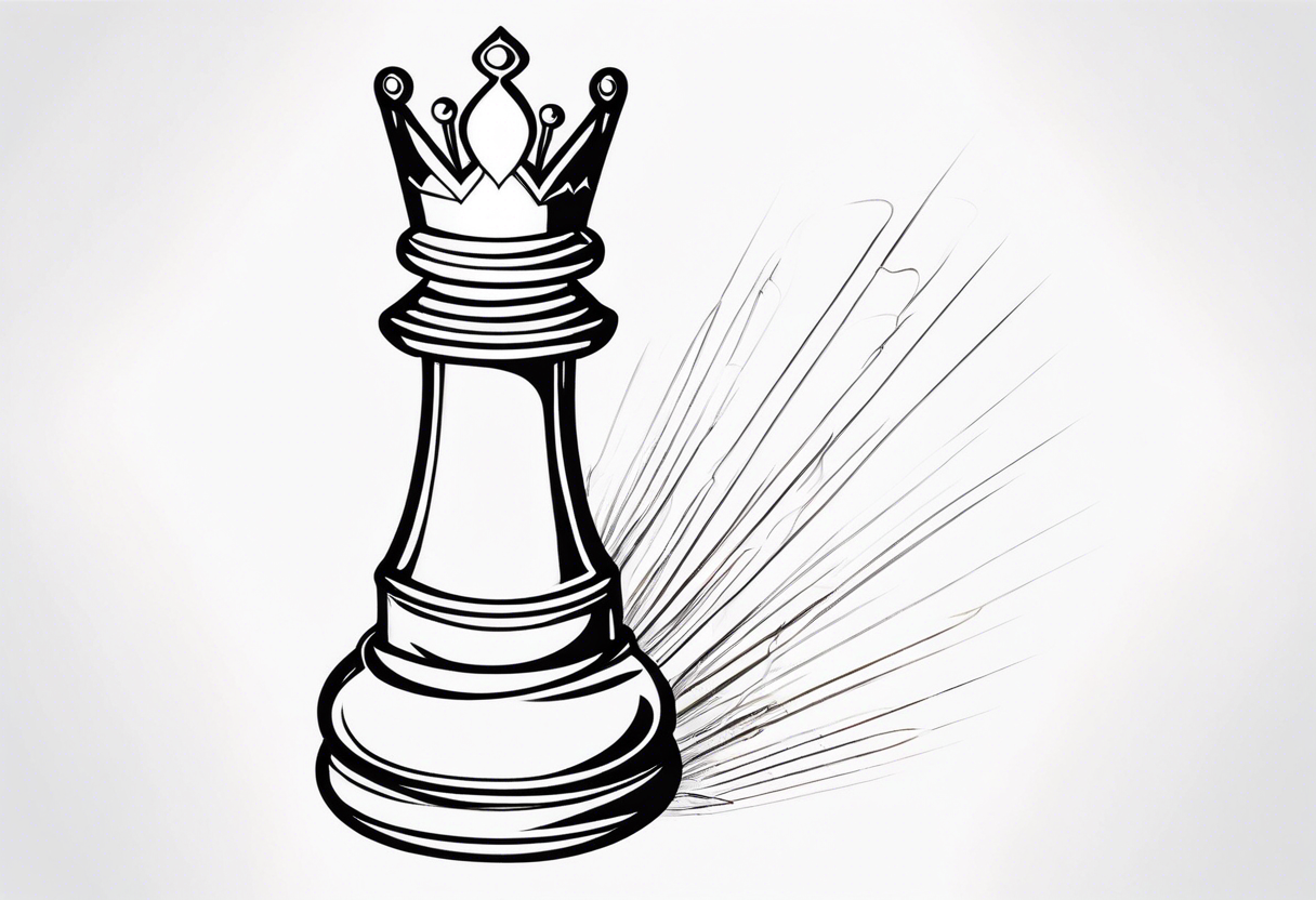 soft chess queen piece contour with spiritual rays coming out on the top tattoo idea