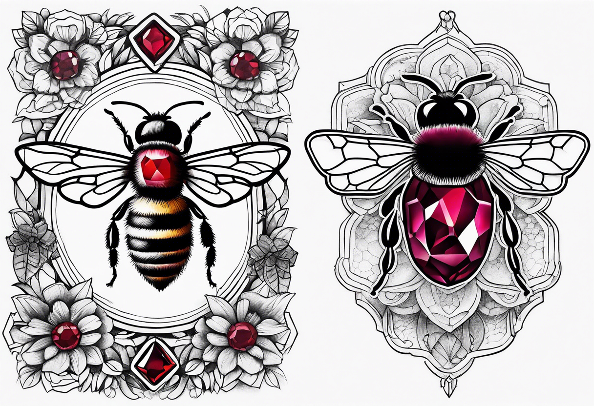 A forearm tattoo of a ruby gemstone and a honey bee tattoo idea