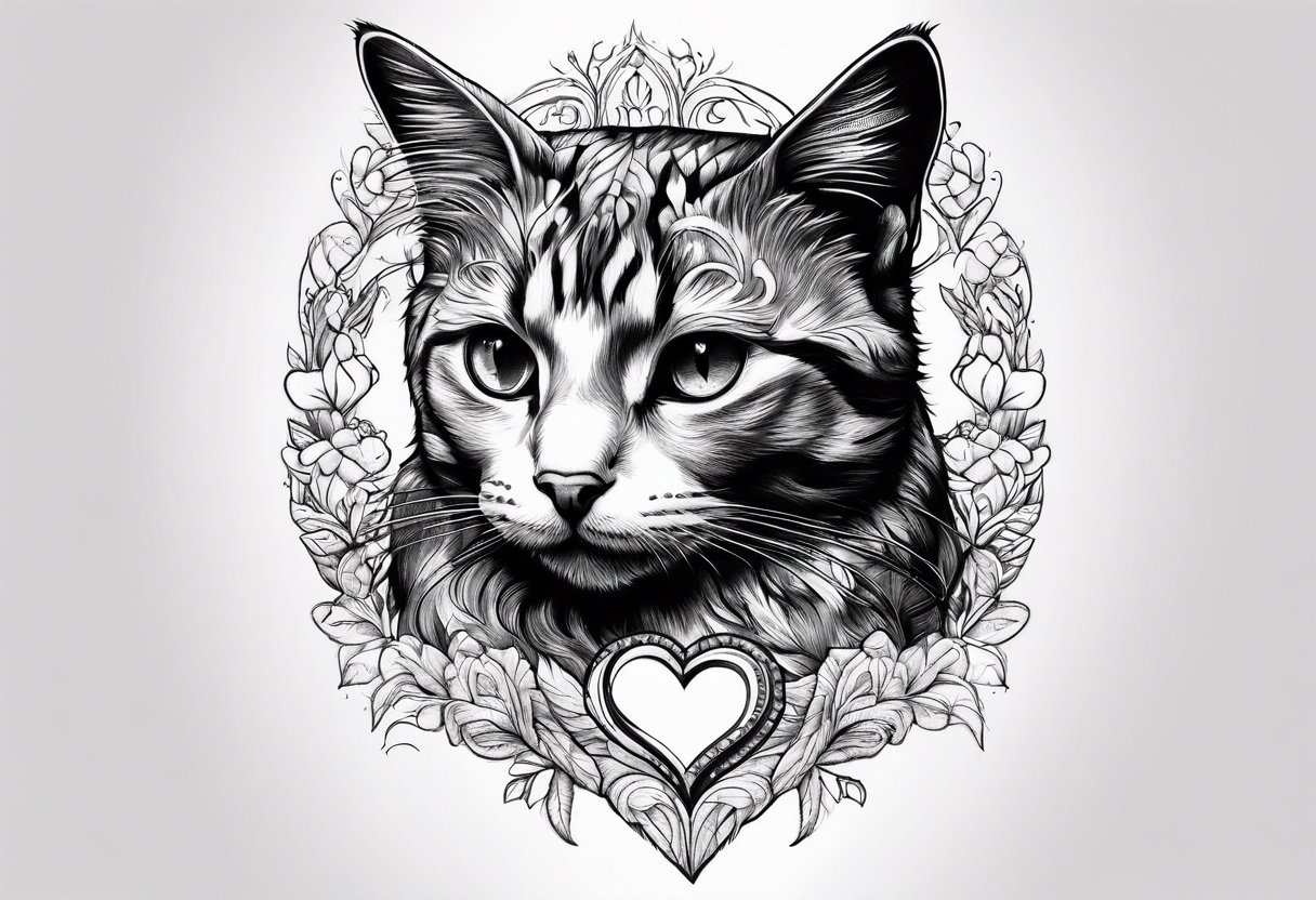 Cat hugging a heart tattoo idea