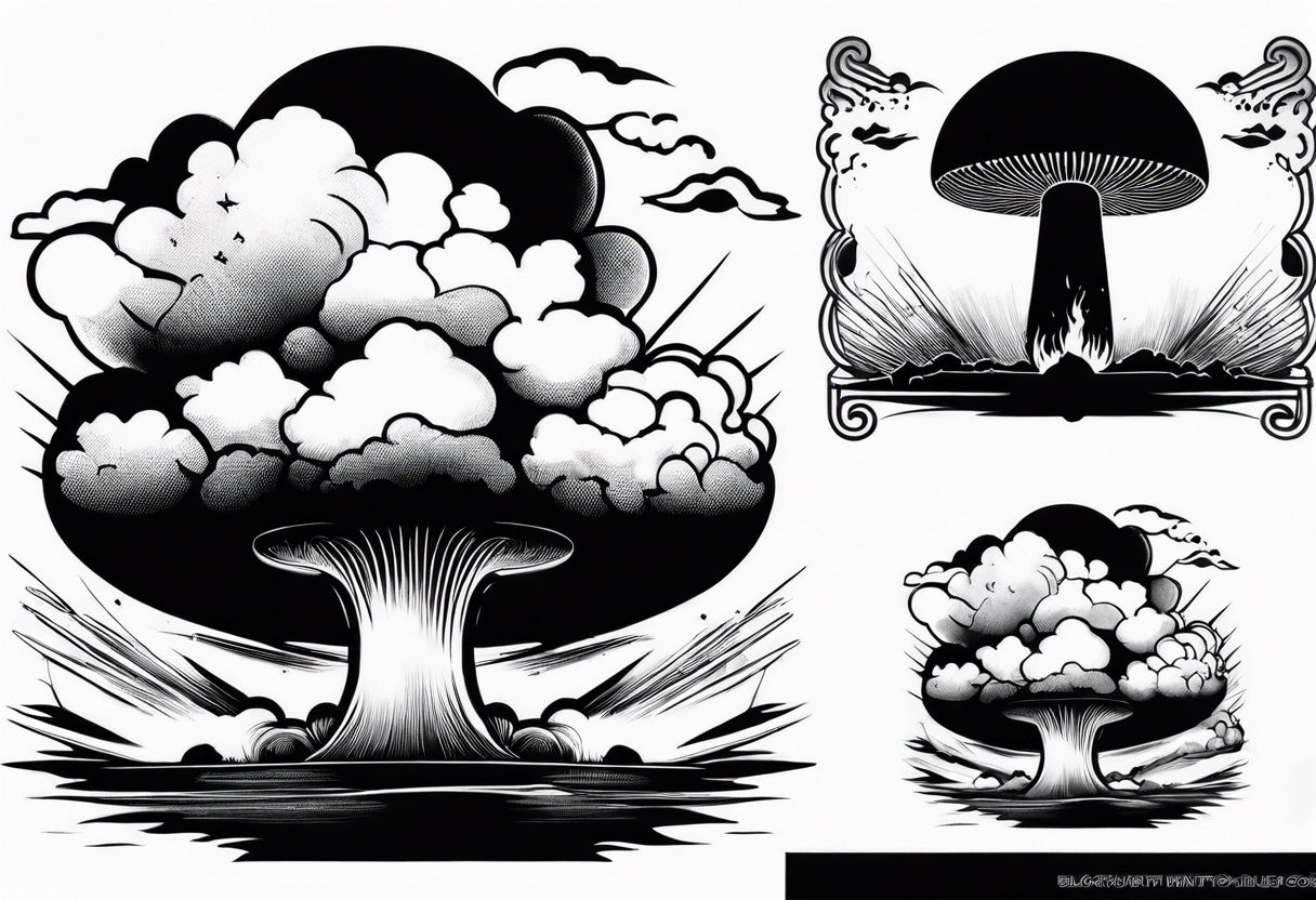 Military themed sleeve include a mushroom cloud from a bomb tattoo idea