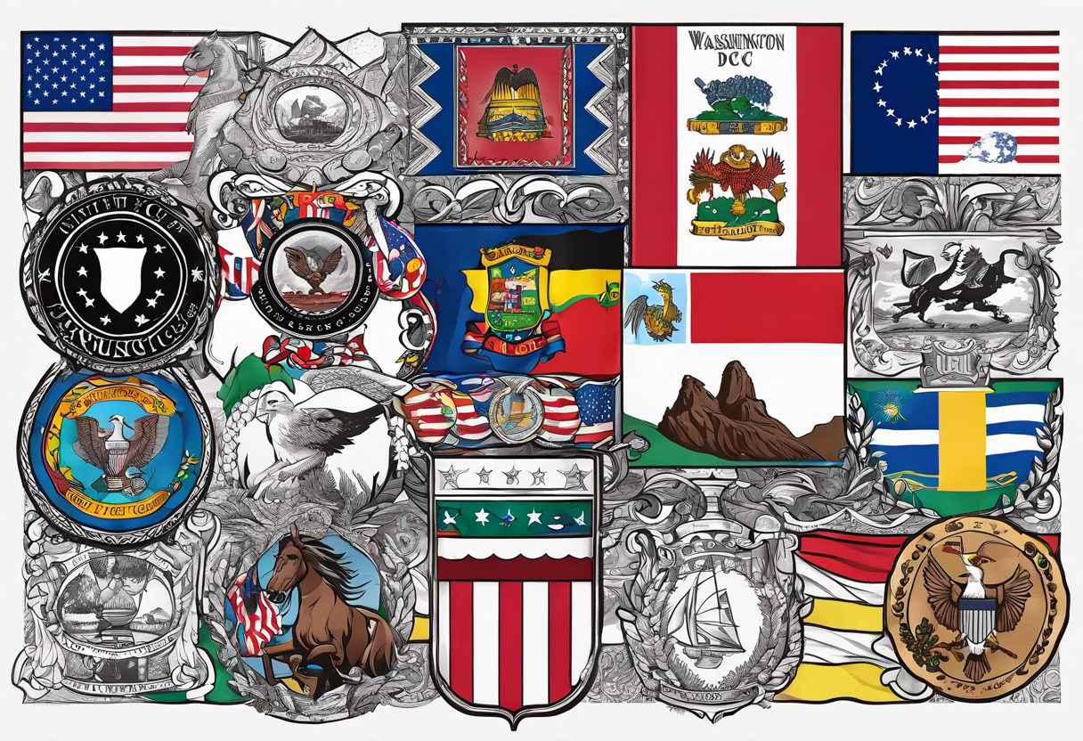 the flags of Washington DC, Arkansas, Wisconsin, Kentucky, Brazil, Portugal, Spain, and Crete tattoo idea