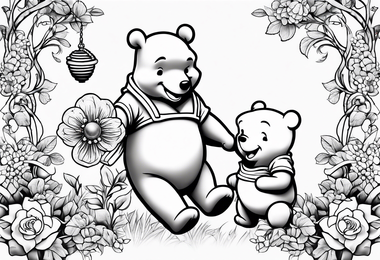 Winnie Pooh holding hand in the honey tattoo idea