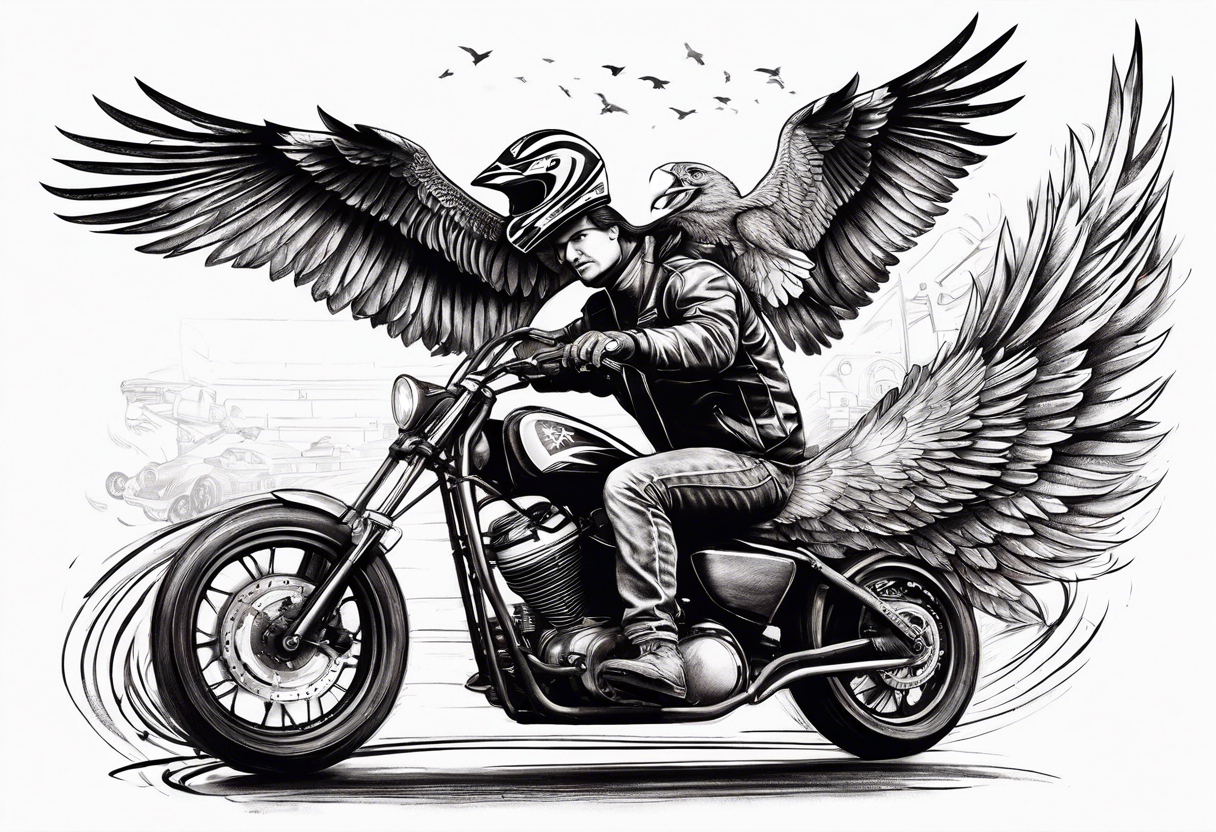 motorcycle speedway rider with an eagle flying over tattoo idea