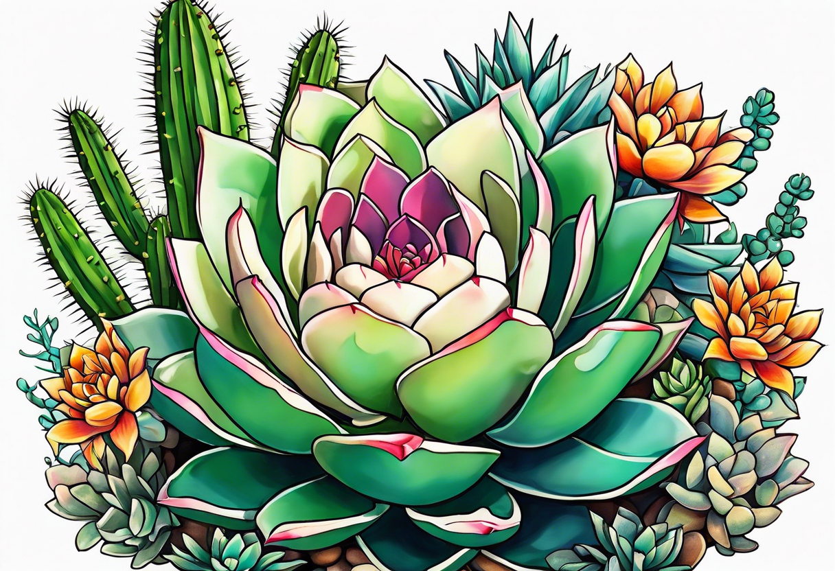 Mexican beach flora succulents and cactus tattoo idea