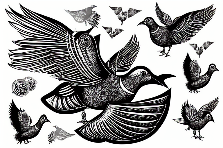 steampunk pigeon that morphs into an optical illiusion tattoo idea