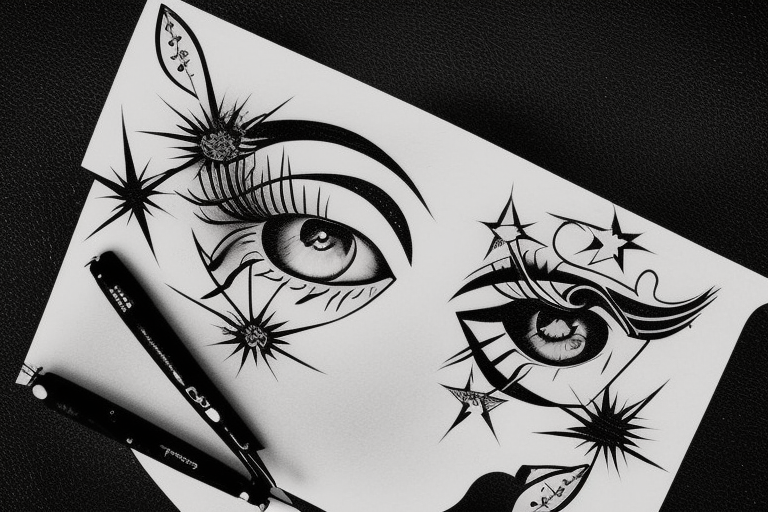 White star eye patches glamorous lady tattoo idea