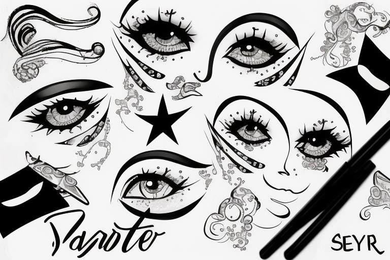 White star eye patches glamorous lady tattoo idea