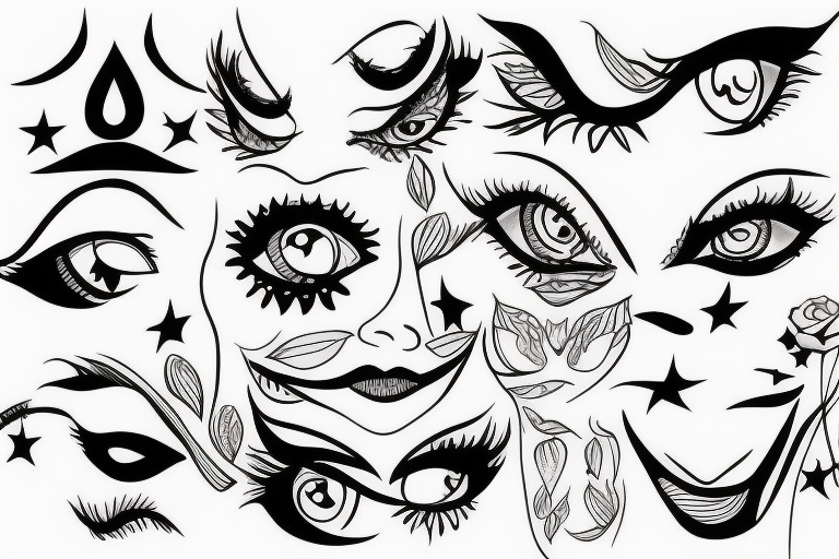 White star eye patches glamorous lady tattoo idea