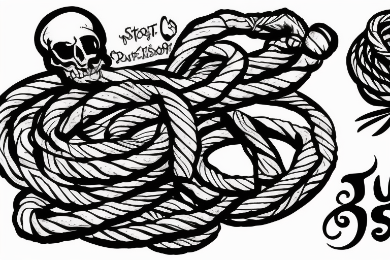 a taut rope with a large stone attached to one end and a man on the other tattoo idea