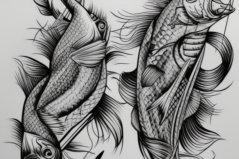 Fishermen with fish rods use Luya methods，Swing tattoo idea