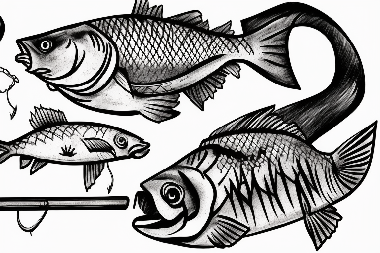 Fishermen with fish rods use Luya methods，Swing tattoo idea