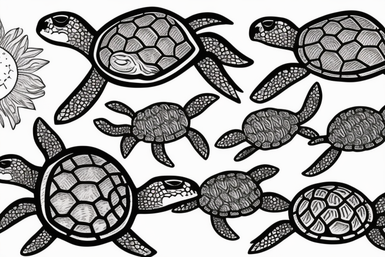 Family of Turtles in motion tattoo idea