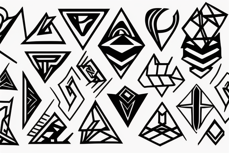 A tattoo design consisting of a series of interlocking triangles or squares, often creating a sense of depth and dimension. tattoo idea