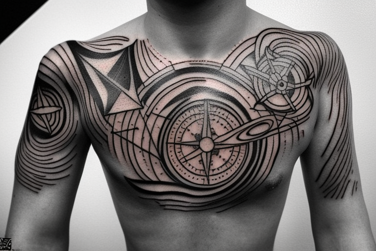 create a tattoo with the concept of navigation and compass it can contain objects from space like galaxies and stars it should fit in the chest tattoo idea