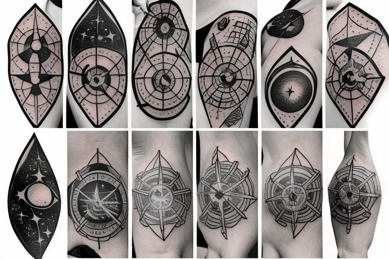 create a tattoo with the concept of navigation and compass it can contain objects from space like galaxies and stars it should fit in the chest tattoo idea