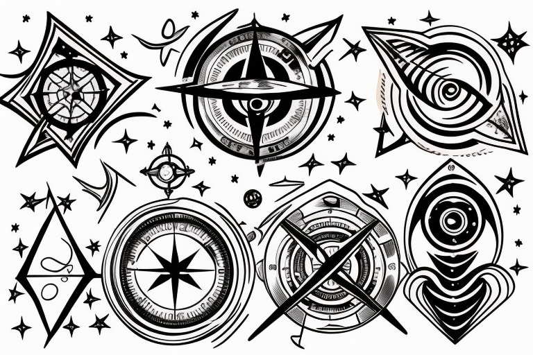 create a tattoo with the concept of navigation and compass it can contain objects from space like galaxies and stars it should fit in the chest tattoo idea