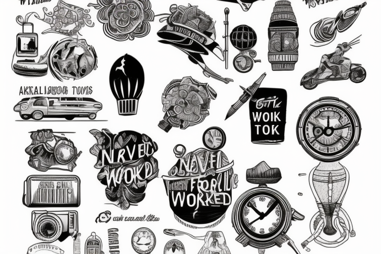 Tattoo depicting travel, fitness and work. Along with that it should say never be regular tattoo idea