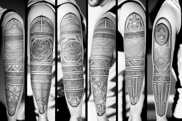 Symbols on the arm in a row: harmony, good lick, moon, purity, stability, enlightement, way tattoo idea