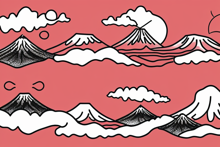 snail climbing the slope of Mount Fuji
Sakura grows on the slopes of the mountain
In the sky, the red sun hiding behind the clouds tattoo idea