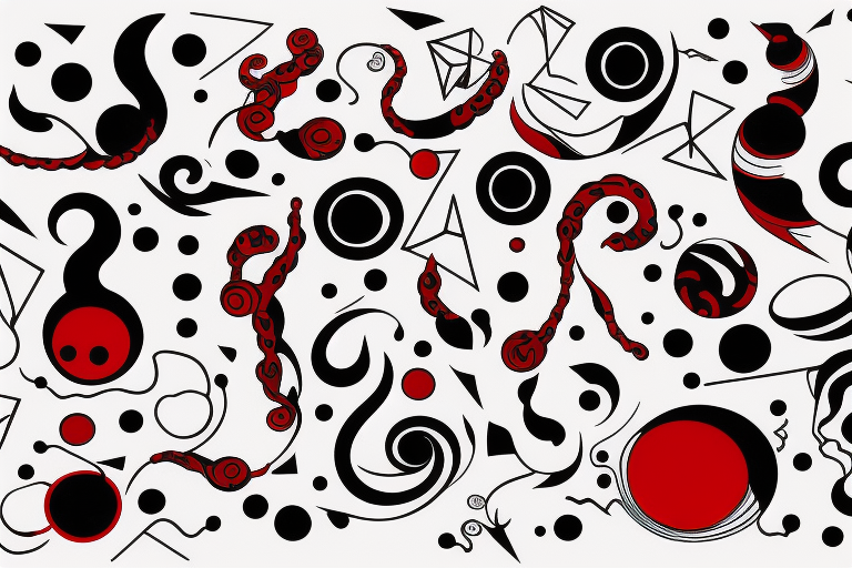 A thin smooth curved black surrealistic lines with sharp angles and red dots which looks like cosmic tentacles tattoo idea