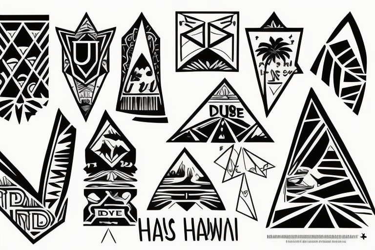 The words “Dues Paid Hawaii” in the shape of triangles tattoo idea