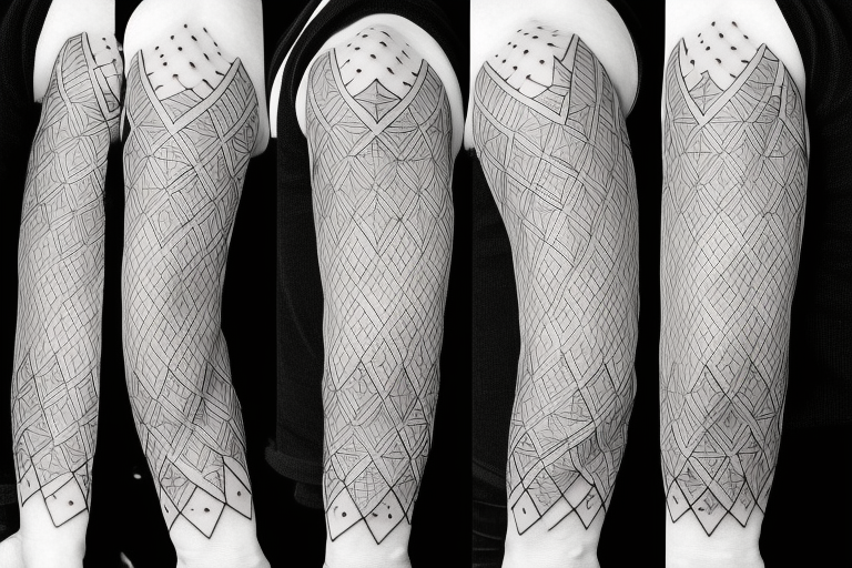 geometric tattoo sleeve. Split into sections with solid black lines tattoo idea