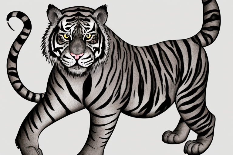 It’s big cat mix, like a tiger mixed with a jaguar, but it’s not orange or yellow, it’s dark grey. Has a lot of hair, a little bit more than a regular tiger tattoo idea