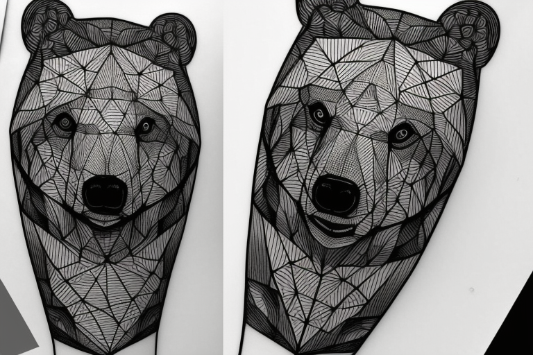 Fusion of blackwork geometry and bear enclosed in forest tattoo idea