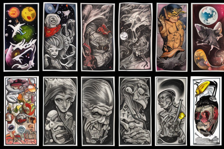 full sleeve, brutish monsters, space heroes, pulp, color tattoo idea