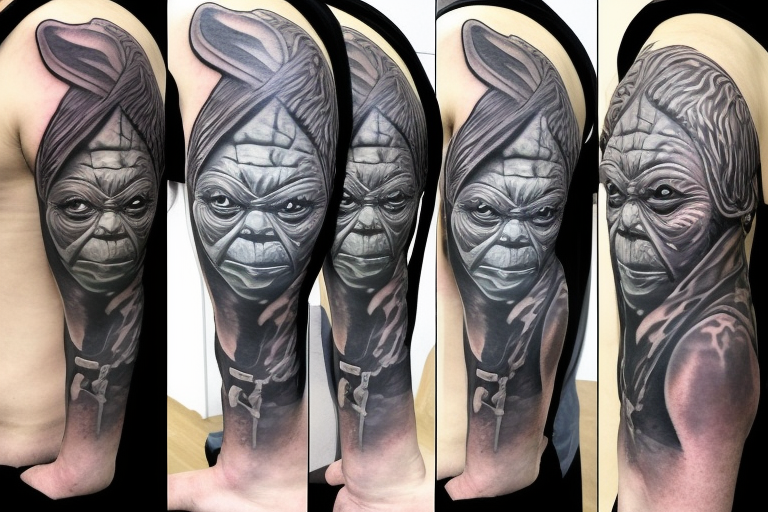 yoda tattoo in color as a part of a sleeve - here in progress - by Joe  tattoo anansi munich germany | Star wars tattoo, Tattoos, Body art tattoos