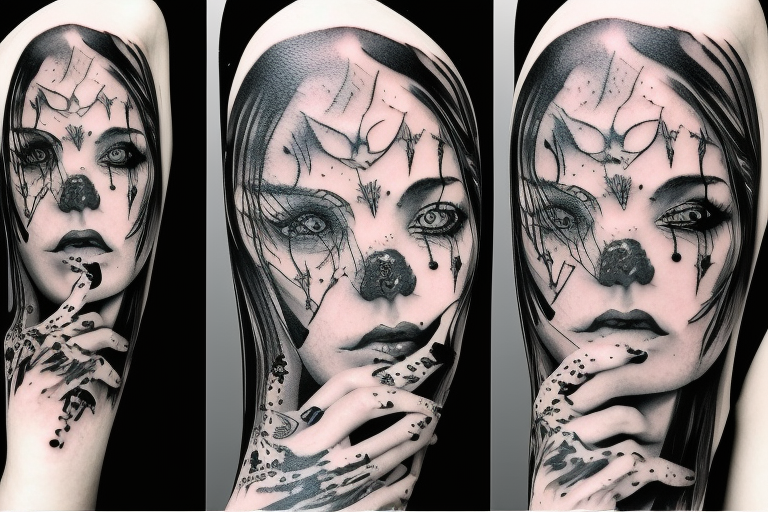 Demonic women arm sleeve  eerie tattoo idea