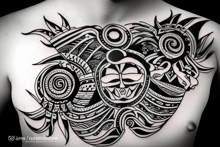 I want chest tattoo for men . Continuous Line Tattoo style .Tattoo may  include some symbols from