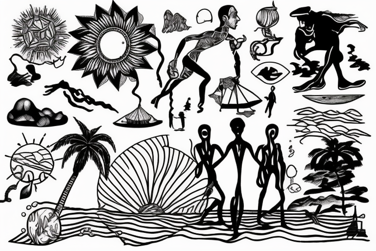 Albert Camus’s The Stranger walking on the beach under the sun. tattoo idea