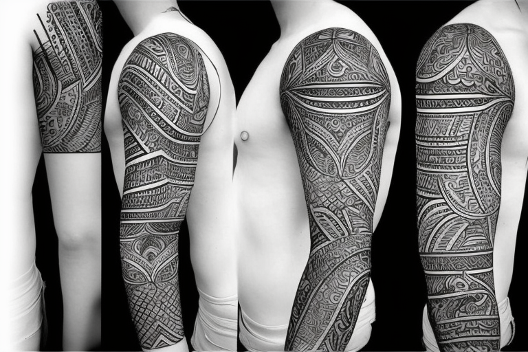 bold indonesian pattern inspired tattoo with clear contrast between darks and whites reminiscent of william kentridge art tattoo idea