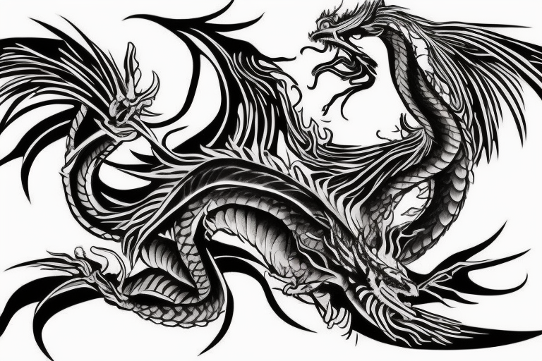 tattoo featuring an ascending dragon with silk-like hair and long claws on feet
dragon is to be clawing a mountain with rocks breaking from the dragon's claws as it climbs
high detail
energetic
proud tattoo idea