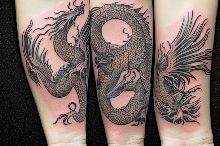 tattoo featuring an ascending dragon with silk-like hair and long claws on feet
dragon is to be clawing a mountain with rocks breaking from the dragon's claws as it climbs
high detail
energetic
proud tattoo idea