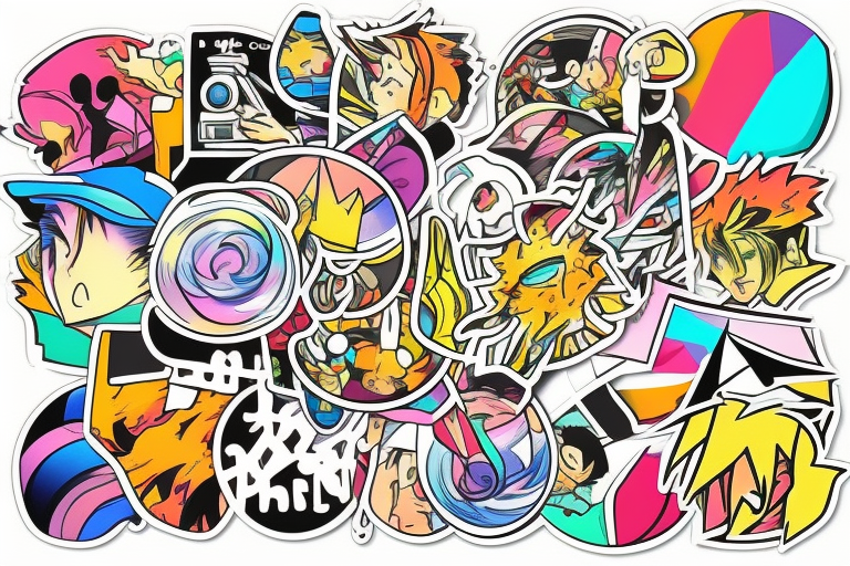 city colourful landscape anime style. Small tattoo, similar to a rectangle sticker. tattoo idea