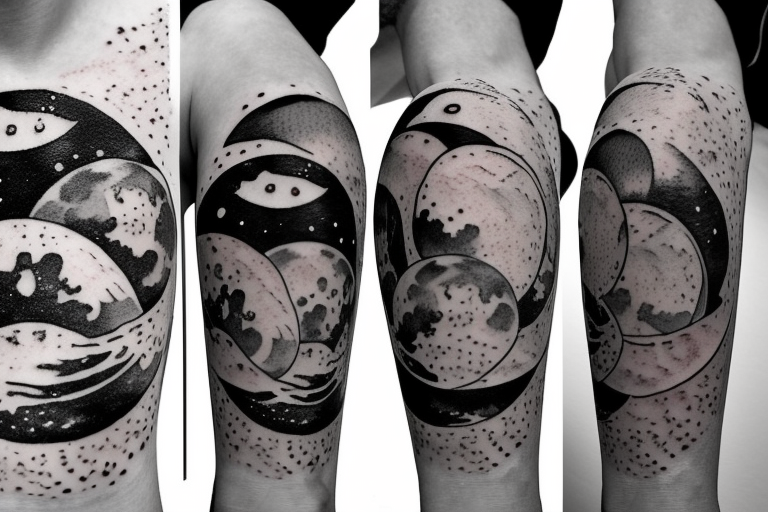 Moon phases in a Japanese watercoloured artstyle tattoo idea